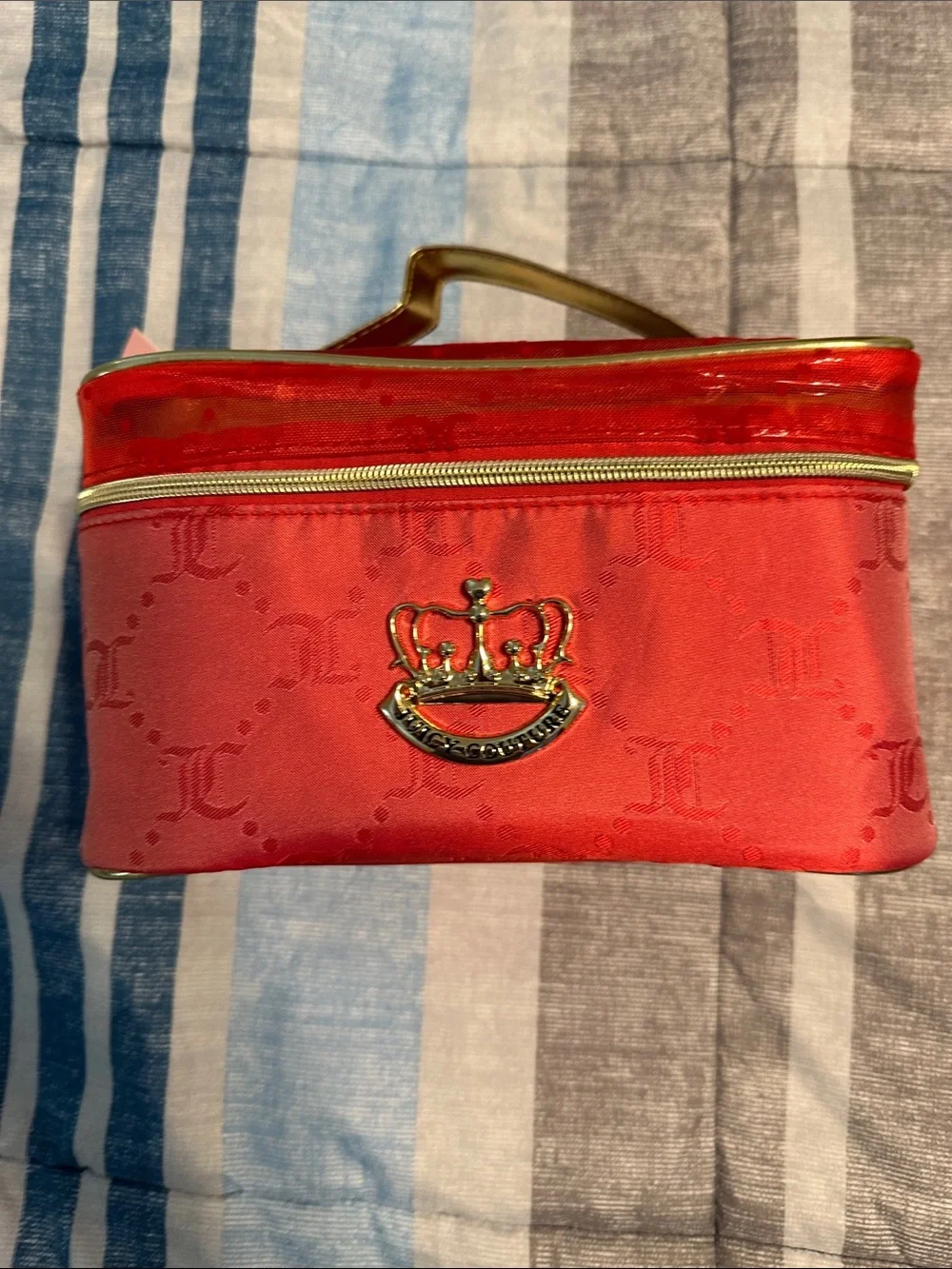 Juicy Couture Red Cosmetic Case with Gold Handle & Trim